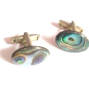 Vintage Sterling Silver Mens MEXICAN cufflinks abalone 1940s 1950s
